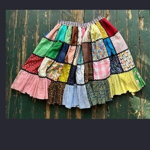 square dancing Multicoloured patchwork skirt with ruffles boho small